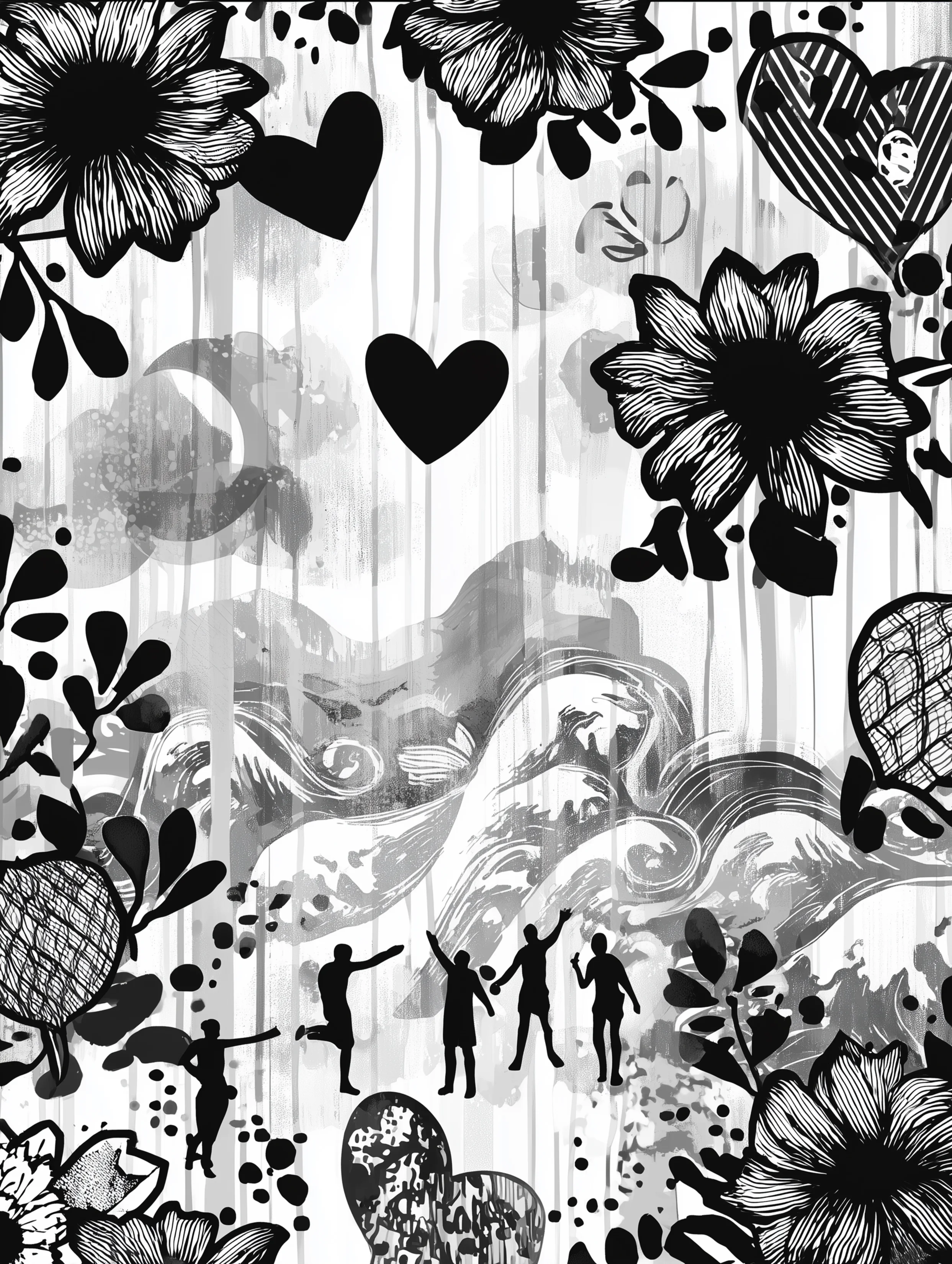 Free printable volleyball coloring page for adults featuring distant figures playing volleyball on the beach